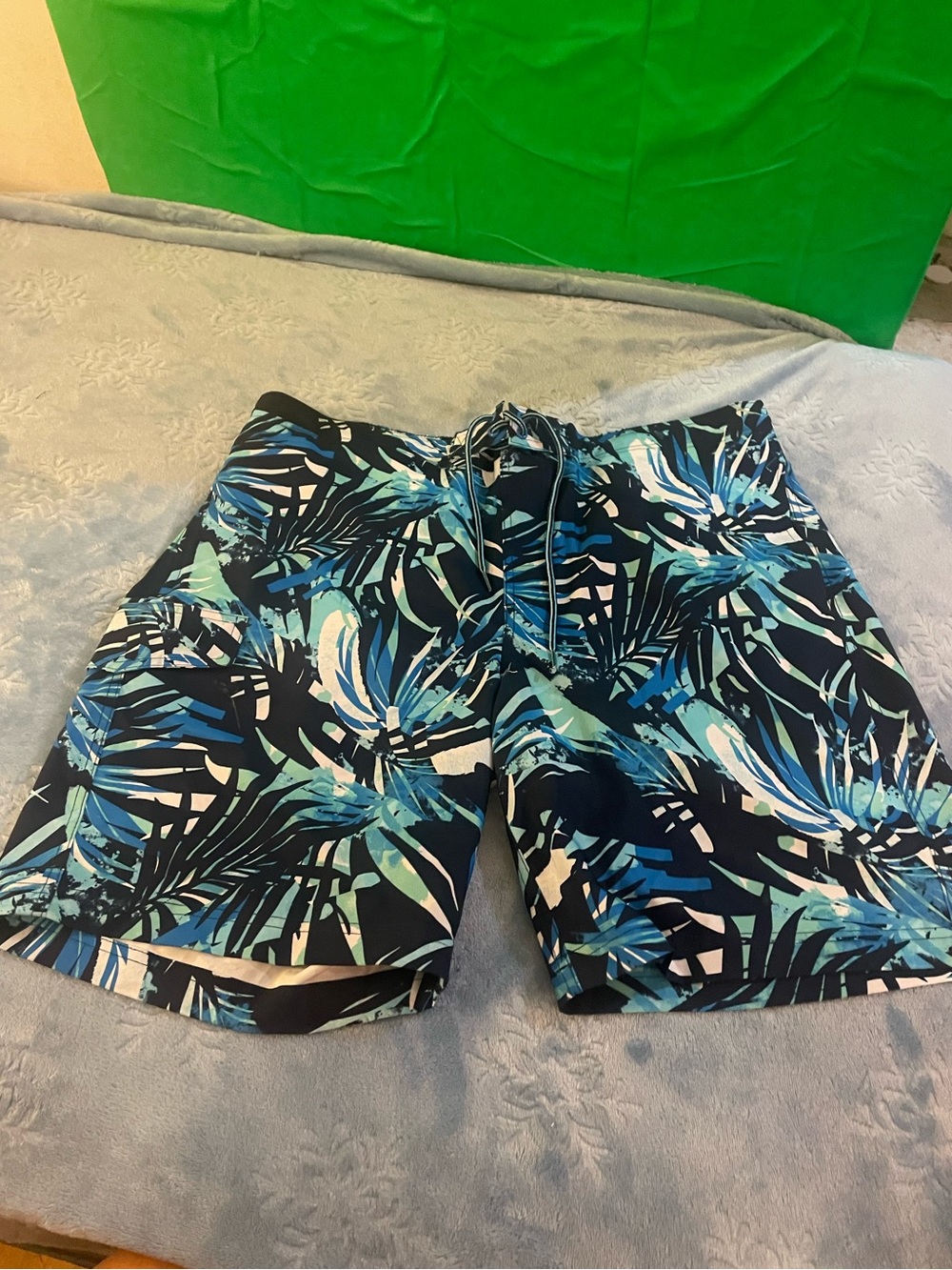 George Navy Swim Shorts with Blue & Teal Tropical Print